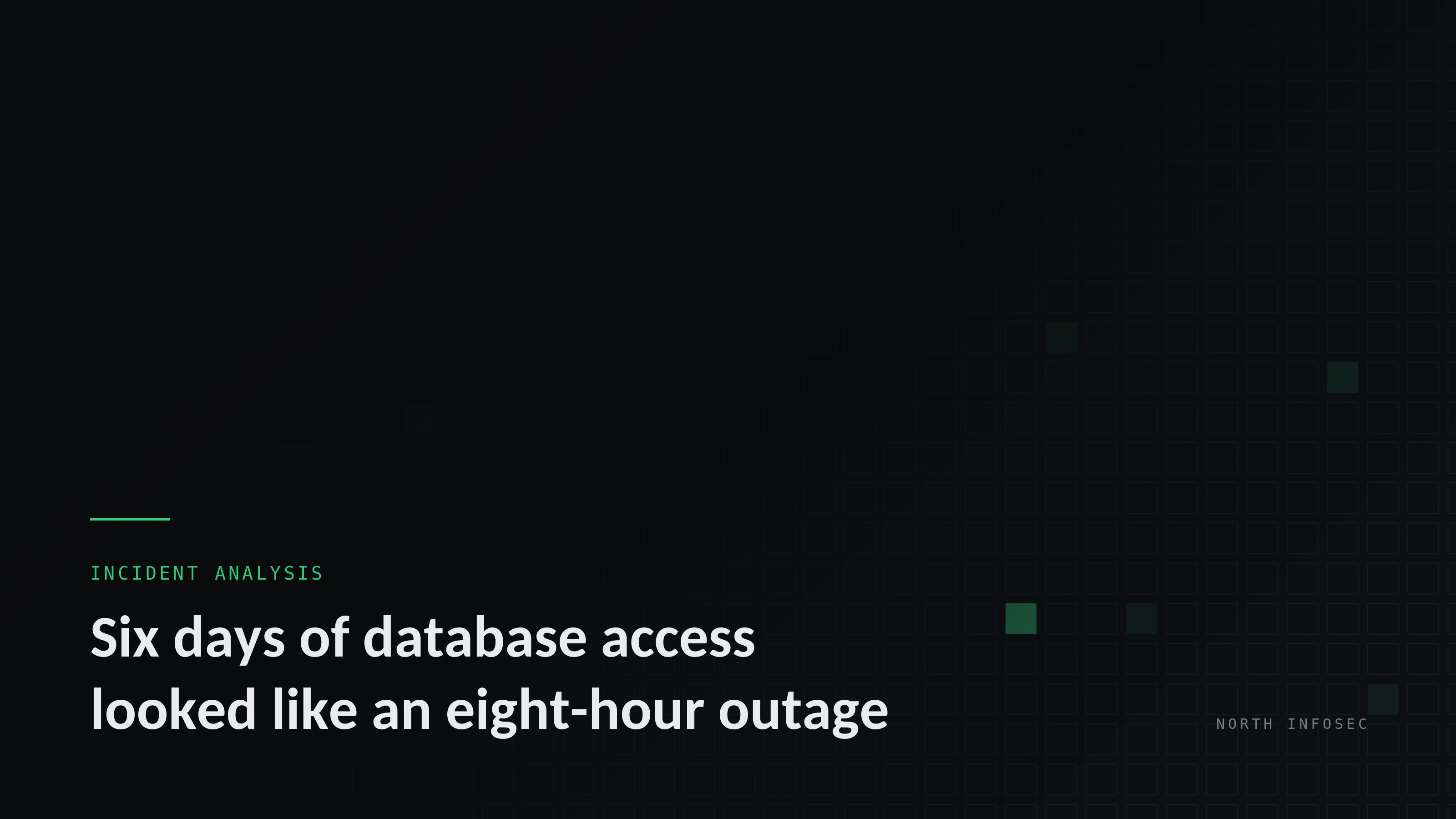 Article header: Six days of database access looked like an eight-hour outage